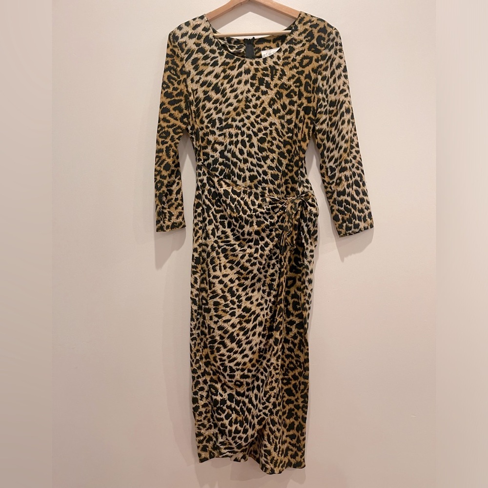 AMAZING Vintage Timing Tan Brown Leopard Print Sarong Wrap Sheath Dress size 4*